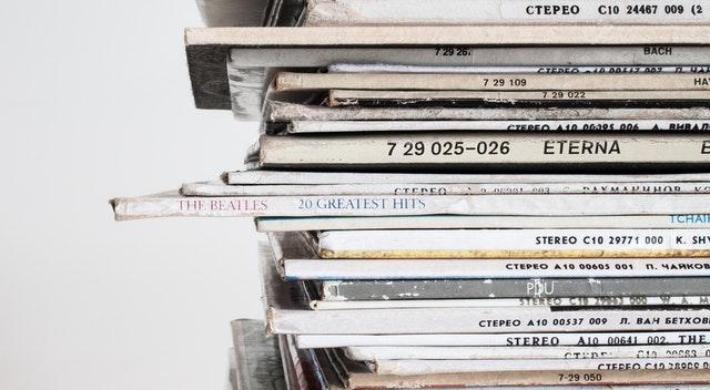 Vinyl records stored horizontally – an example of how not to store vinyl